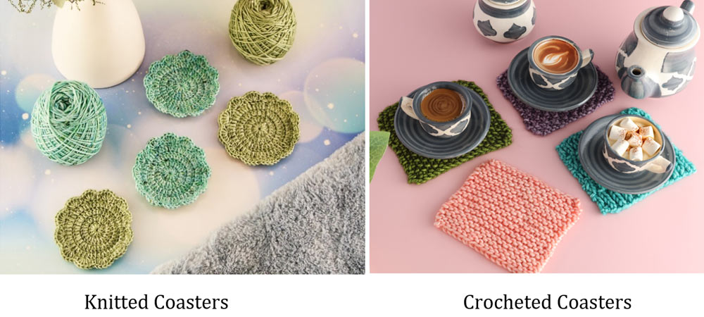 Knitted and  Crocheted Coasters using Symfonie Yarns